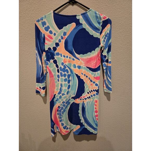 Lilly Pulitzer XS Ocean Jewels Print Asymmetric Swing Dress 3/4 Sleeve - Picture 5 of 6